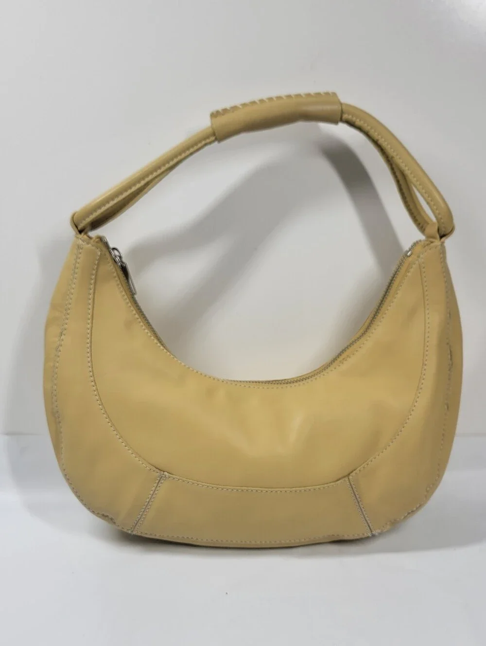 Vintage Jones New York Butter Yellow Leather Crescent Bag Y2K Half Moon Shoulder